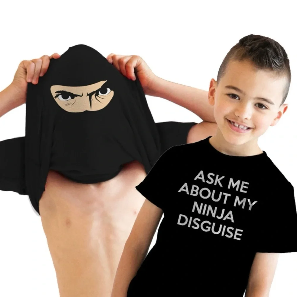 NWT Ask Me About My Ninja Disguise Kids Tshirt Size XL Black and White - Picture 1 of 3